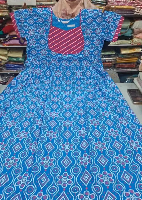 Premium Cotton Frock Style Nighty with Adjustable Rope & Side Pocket | NT3540